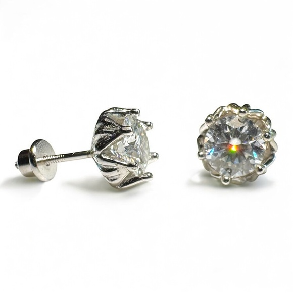 Jewelry - 1.6 ctw Moissanite 925 Sterling Silver Stud Earrings Flower Mount Post NEW F1